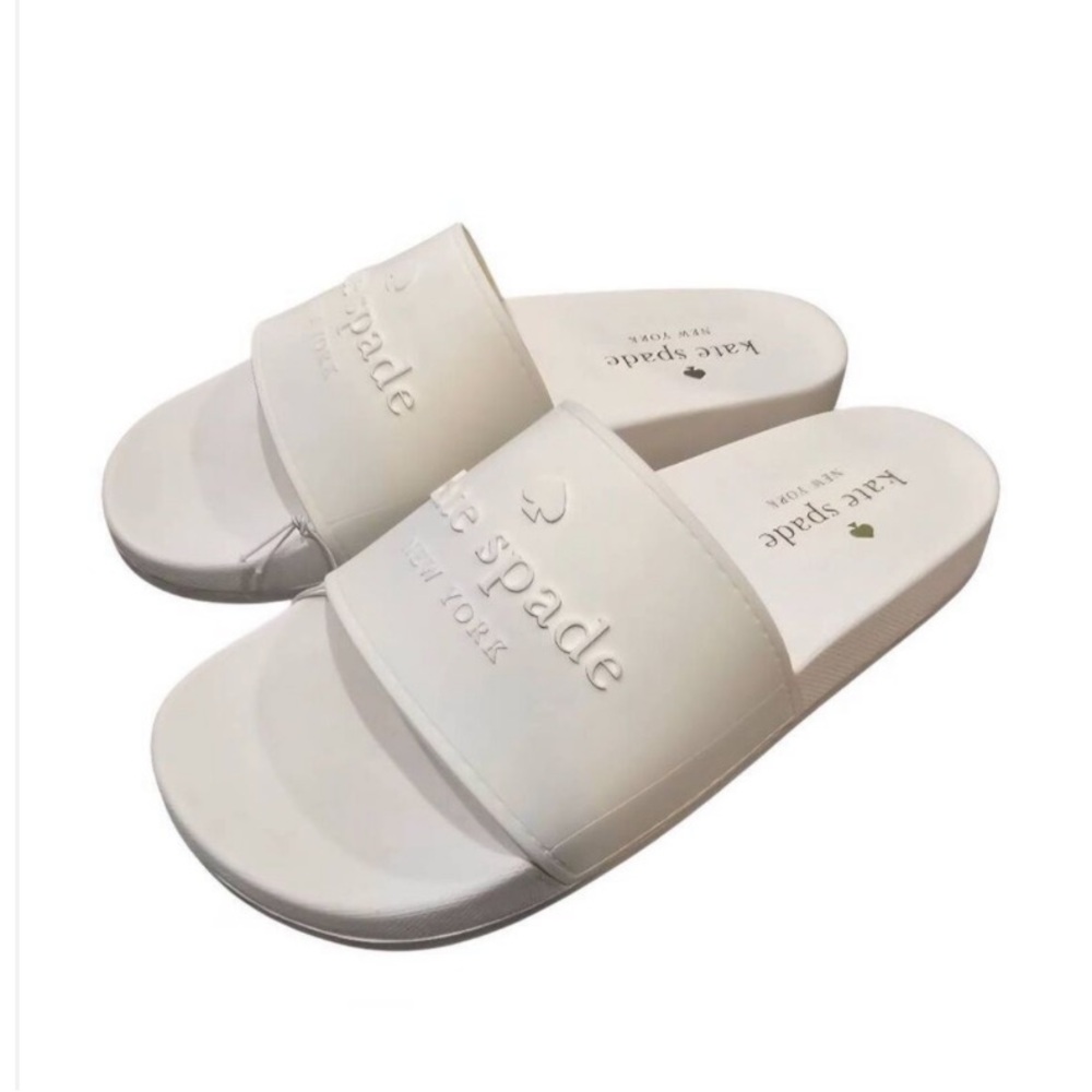 Kate Spade Women’s Sunny White Logo Slide Sandals.